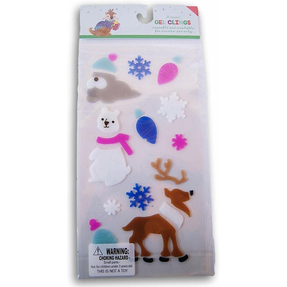 NEW Christmas Winter Friends Buddies seal bear window Gel‎ Clings 28 pcs Decor!